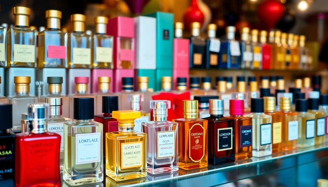 A display of affordable perfumes in a Pune market