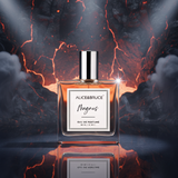 Perfume bottle labeled Alice & Bruce Magnus with a dramatic background of flames and smoke.