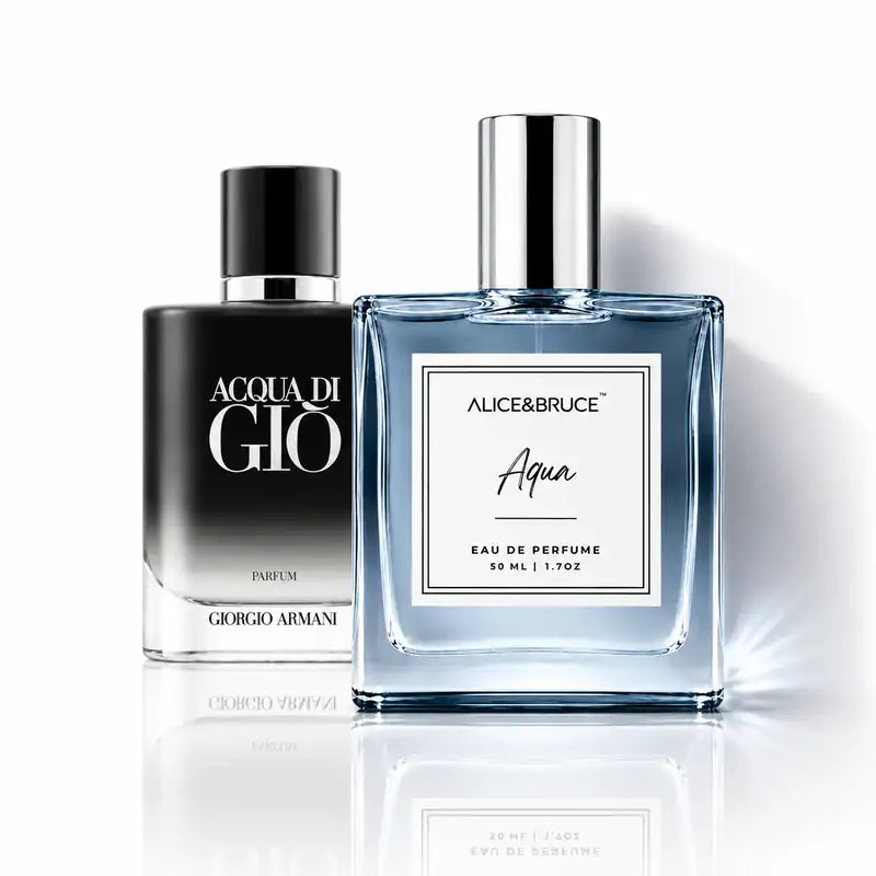 Alice & Bruce Aqua Eau De Parfum for men, fresh aquatic fragrance inspired by Acqua Di Gio, 50ml perfume bottle