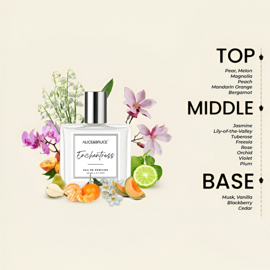 Alice&Bruce luxury perfume for women enchantress with floral and fruity scent notes in elegant bottle